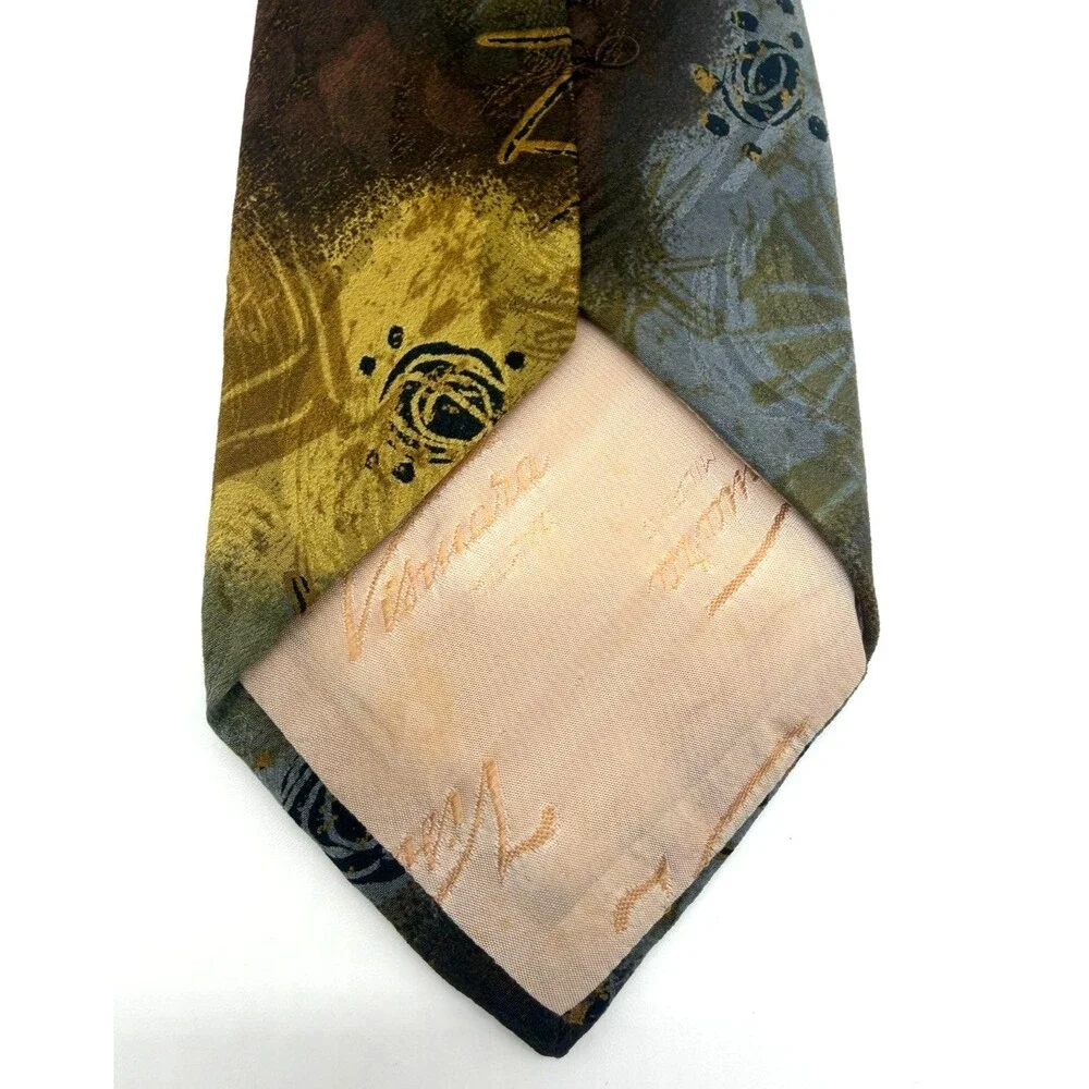 Vintage Vismara Milano 1880 Silk Tie Made in Italy Abstract Artistic Print Earth